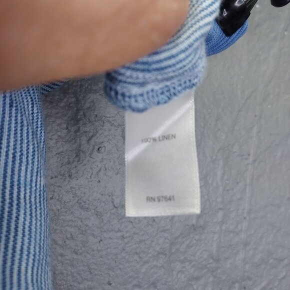 J Jill Love Linen Pants Women's L Blue Stripe Wide Leg Crop Pockets Pull-on 100% - Picture 8 of 13